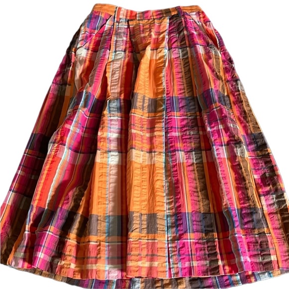 Anthropologie Maeve Pippa plaid pleated midi skirt Anthro size XL orange GUC - Picture 9 of 9